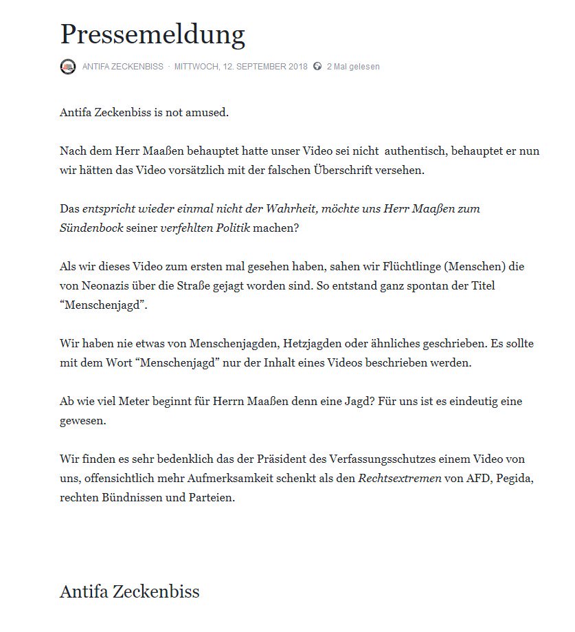 Pressemeldung von Antifa Zeckenbiss  12.09.2018 <a href="/tazgezwitscher/">taz</a> <a href="/Tagesspiegel/">Tagesspiegel</a> <a href="/tagesschau/">tagesschau</a> <a href="/zeitonline/">DIE ZEIT</a> <a href="/ZDFheute/">ZDFheute</a> <a href="/focusonline/">FOCUS online</a> <a href="/ARDde/">rundawn</a> <a href="/dpa/">dpa</a> <a href="/DIEZEIT/">DIE ZEIT</a> <a href="/SPIEGELONLINE/">SPIEGEL ONLINE</a>