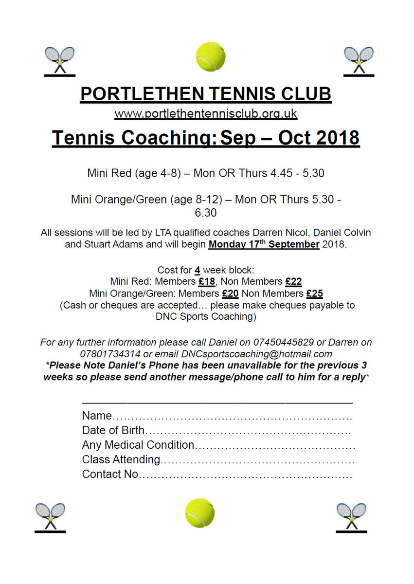 ASAberdeenshire's tweet photo. Portlethen Tennis Club’s term time programme is now available for booking! Please contact Daniel or Darren directly to book your space! 

@fishermossfooty  @BanDevPS @Newtonhill_Sch @Portyschool @PortyAcad @SchoolHillside1 https://t.co/CWvCIWhbzw