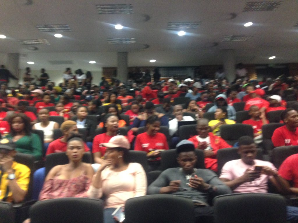 lizTandwa's tweet photo. #Zumalecture students have filled up the WSU auditorium to catch a glimpse of the former statesman https://t.co/vVm4CYYXmG