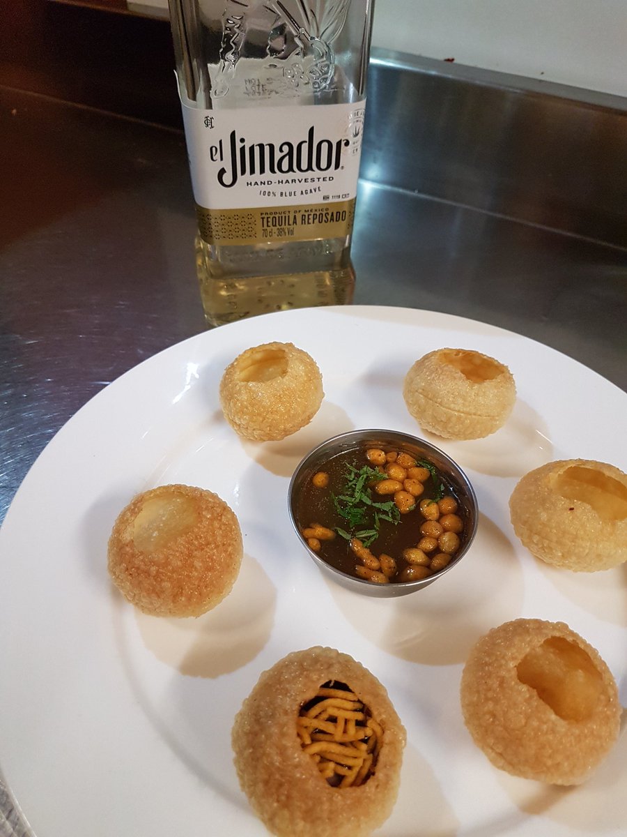 iyerscafe's tweet photo. If you were part of the team working in iyer's, you could've tasted this. Tequila 'pani' puri.. Cold, yet warming!! #tequilapanipuri #stafftreat #workrewards #iyers #cactimagic https://t.co/qRmqnmCJhE