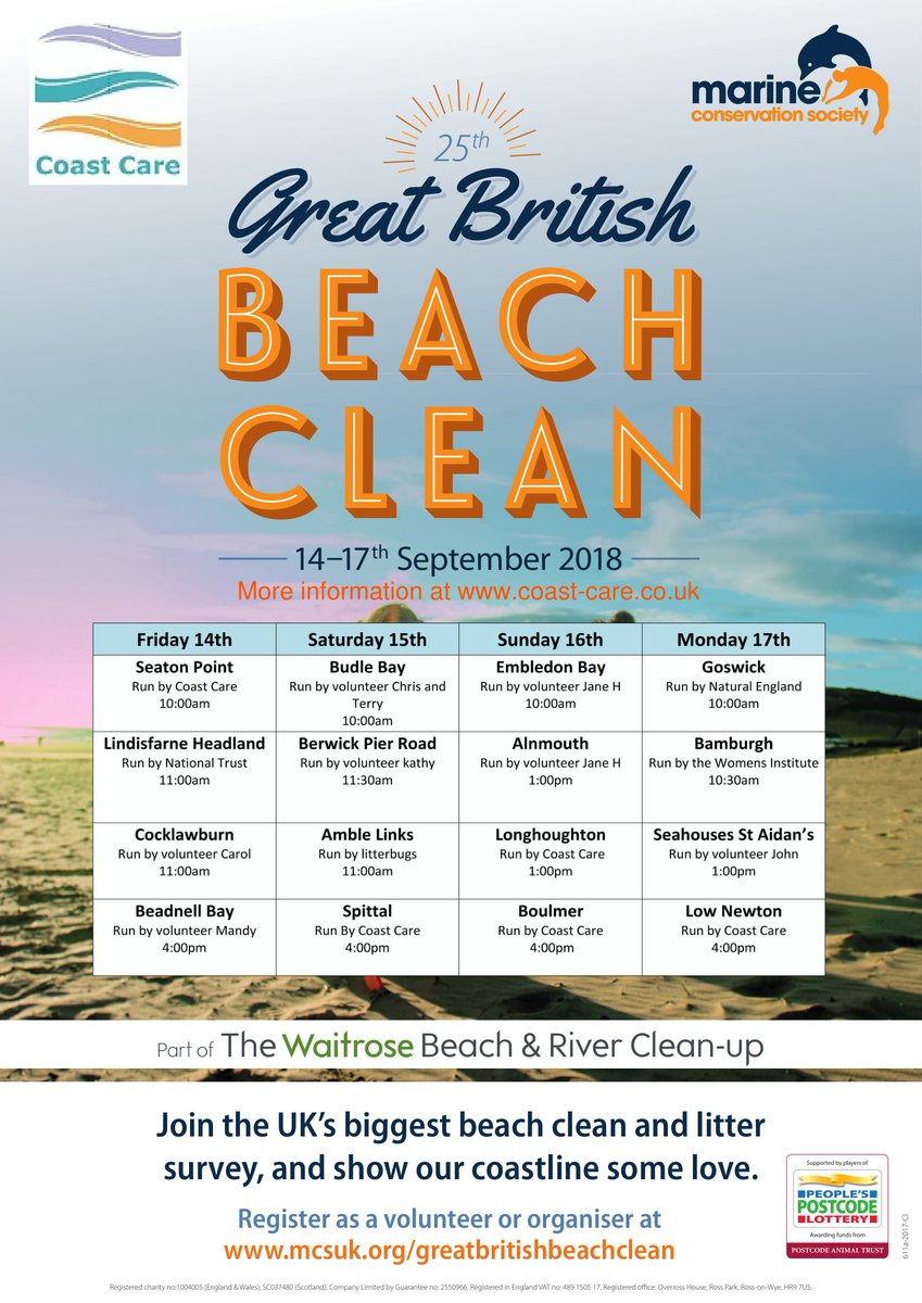 Join in the Great British Beach Clean this weekend. We have a clean in Bamburgh ran by the Woman's Institute on Mon 17th at 10:30am and one in Seahouses at St Aidans beach on Mon 17th at 1pm #joinus #volunteer #beachclean #makeadifference