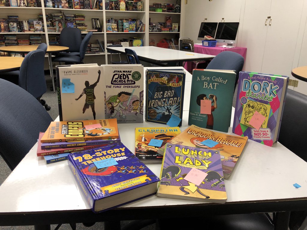 SelkesLair's tweet image. Check out the books my students are calling #5starreturns to the #LairLibrary