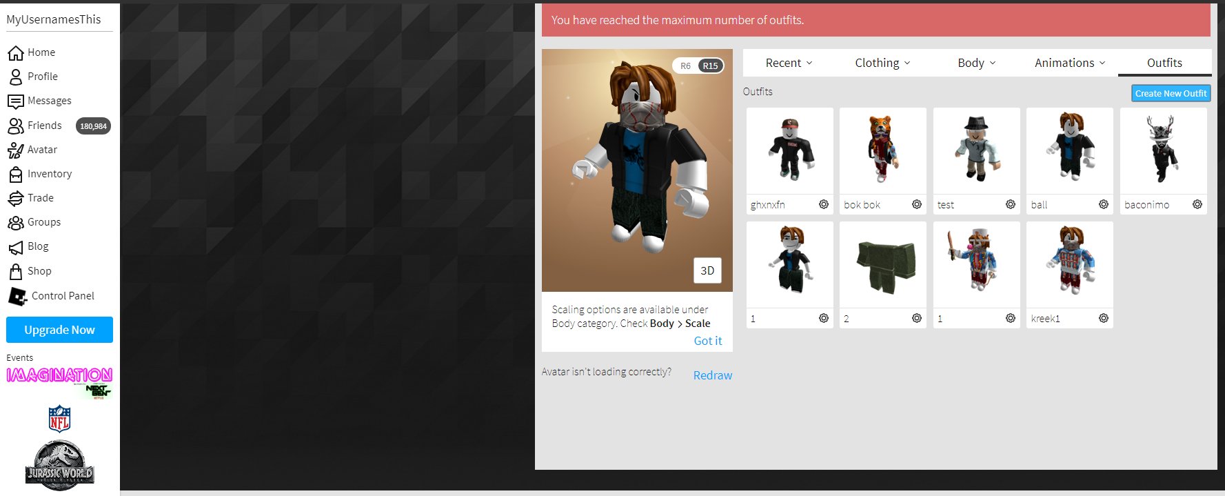 Myusernamesthis Use Code Bacon On Twitter So My Alt Can Have A Lot Of Outfits But My Main Maxxes Out At 9 Roblox Somethings Messed Up Here - myusernamesthis roblox username