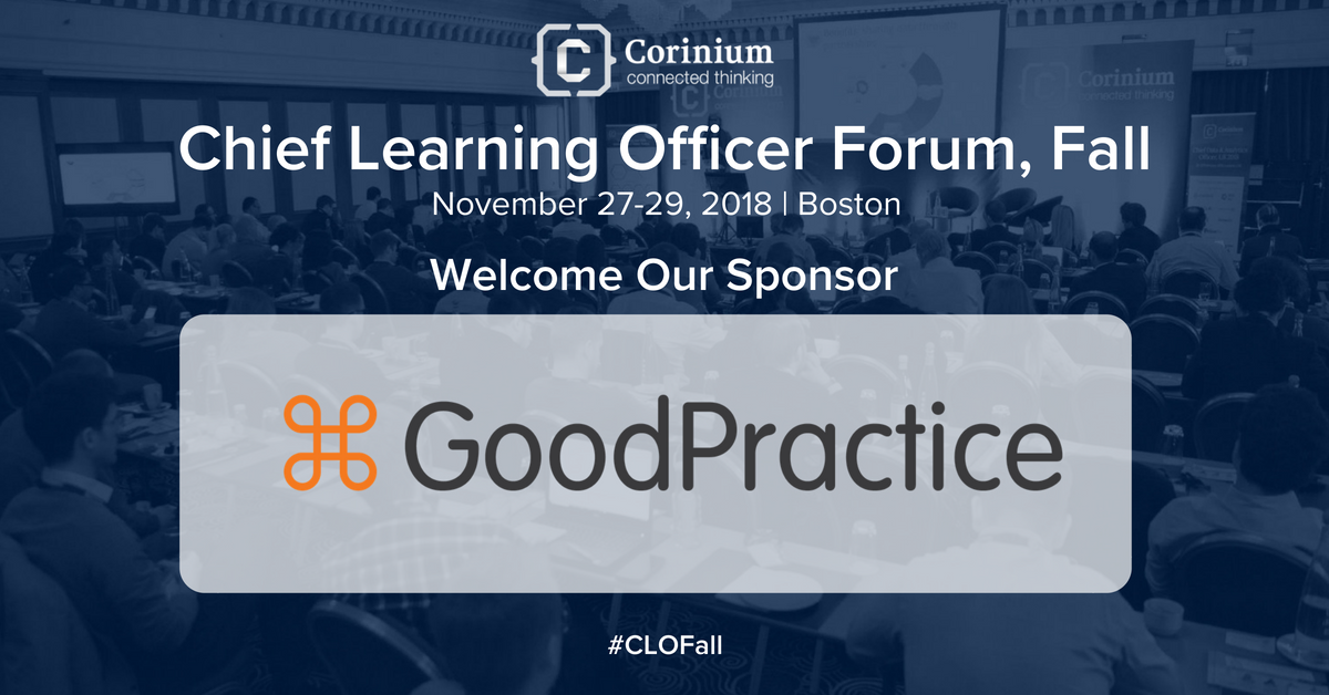 CoriniumGlobal's tweet photo. We're excited to welcome @GoodPractice as a sponsor for #CLOFall! Join them and L&amp;D leaders in Boston this November! https://t.co/O80NBnoS3H https://t.co/0v5BmpIP3Y