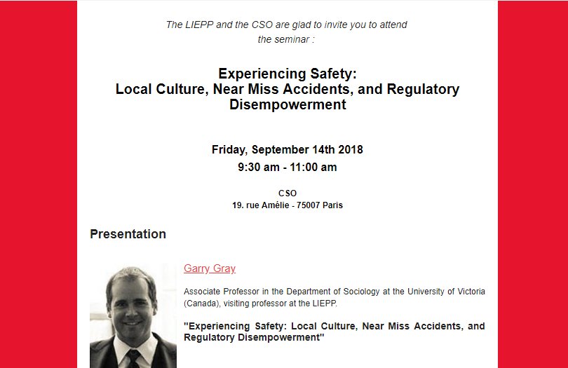 LIEPP Sciences Po (@liepp_scpo) on Twitter photo 14/09- Experiencing Safety: Local Culture, Near Miss Accidents, and Regulatory Disempowerment". Joint seminar @CSO_SciencesPo & <a href="/LIEPP_ScPo/">LIEPP Sciences Po</a> with <a href="/GarryCGray/">Garry Gray</a> <a href="/uvic/">UniversityOfVictoria</a>. More information and registration: bit.ly/2QmKGgh" 14/09- Experiencing Safety: Local Culture, Near Miss Accidents, and Regulatory Disempowerment". Joint seminar @CSO_SciencesPo & <a href="/LIEPP_ScPo/">LIEPP Sciences Po</a> with <a href="/GarryCGray/">Garry Gray</a> <a href="/uvic/">UniversityOfVictoria</a>. More information and registration: bit.ly/2QmKGgh"