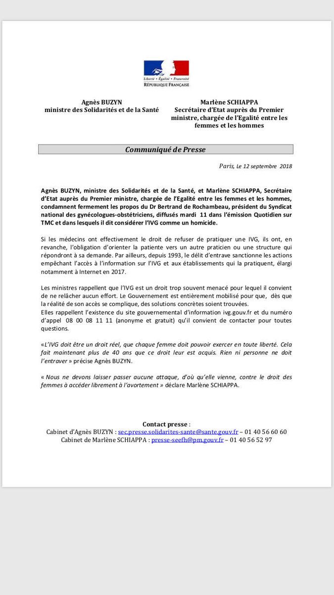 Avec <a href="/agnesbuzyn/">Agnès Buzyn</a>, nous condamnons les propos du président du Syngof et sommes déterminées à défendre partout le droit à l'#IVG. Chaque femme doit pouvoir l'exercer en toute liberté.
