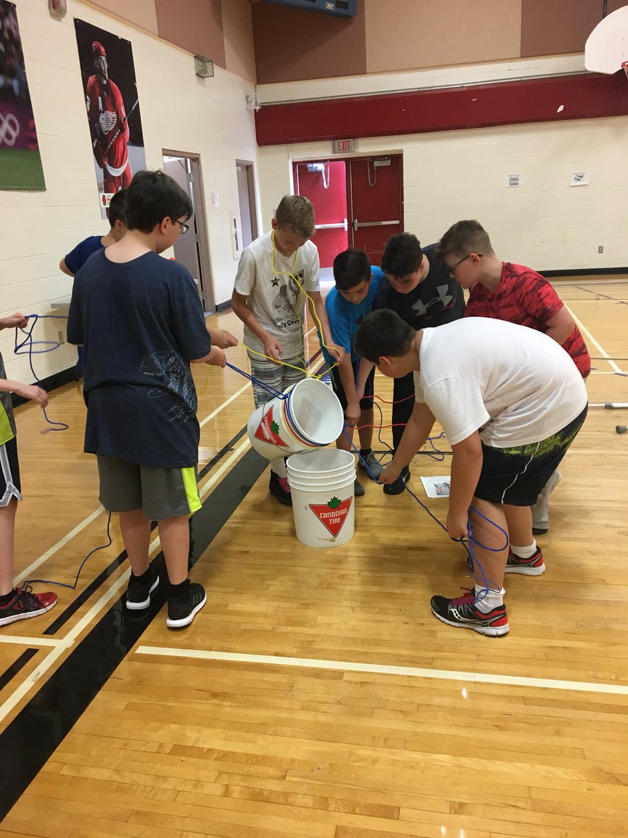 MrsDulhanty's tweet photo. Cooperative Games time!! Students are working together, problem solving, and having fun! @GCJHWildcats #toxicwaste #groupsign #heliumstick #cupstack https://t.co/w3KdYIbzjD