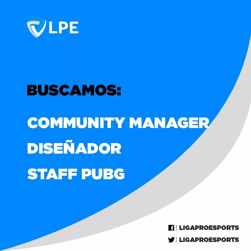 ¿Sos un apasionado por los esports 🎮? ¡Te estamos buscando!
Queremos sumar a nuestro staff:
*Community Manager 💻
*Diseñador 🖌️
*Staff de PUBG🏆
Comunícate por mensaje privado o al mail contacto@ligaproesports.com para mas información.
