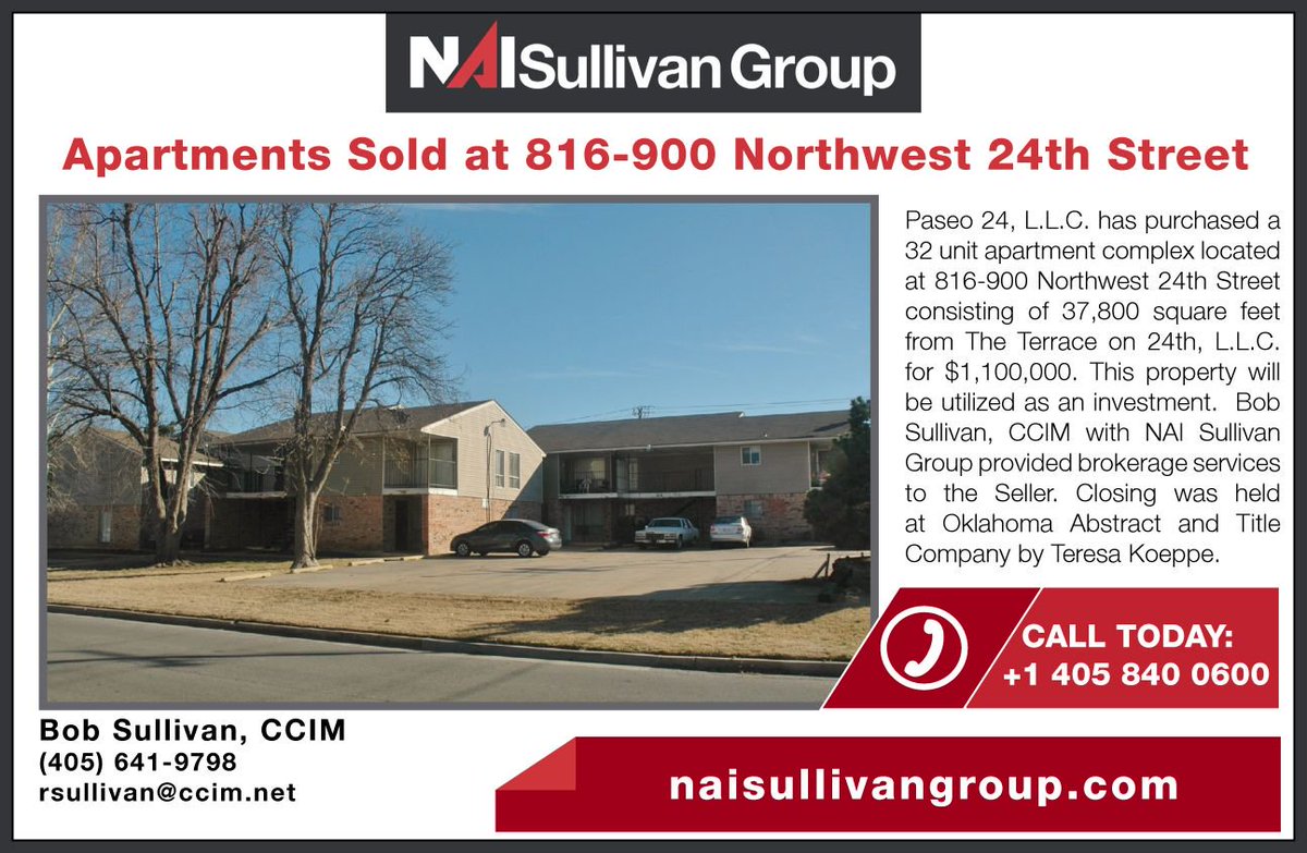NAIRED_CRE's tweet photo. #SOLD #Apartments #OKC #CRE #NAISullivanGroup #MultiFamilyForSale https://t.co/g9g5AtYd9c