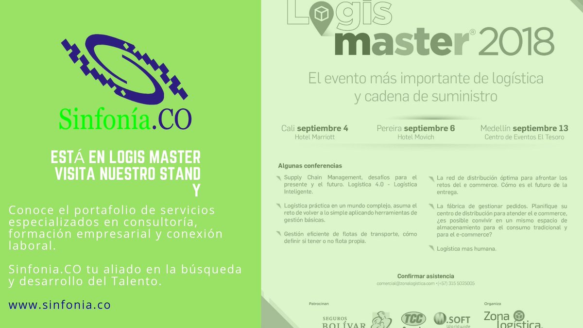 SinfoniaCo's tweet photo. El jueves 13 de septiembre estaremos en #LogisMaster2018, visita nuestro Stand y conoce los servicios especializados que ofrece https://t.co/GHiGMYREbC. https://t.co/IiQKDQTM8Q