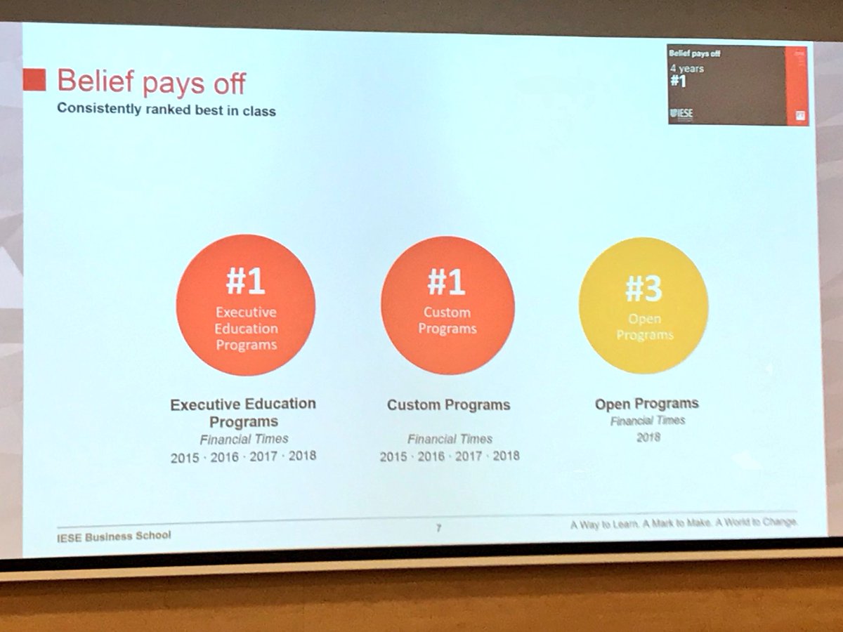 conorneill's tweet photo. IESE Business School ranked globally #1 in Executive Education 2015, 2016, 2017, 2018 https://t.co/otmrC53Qlp