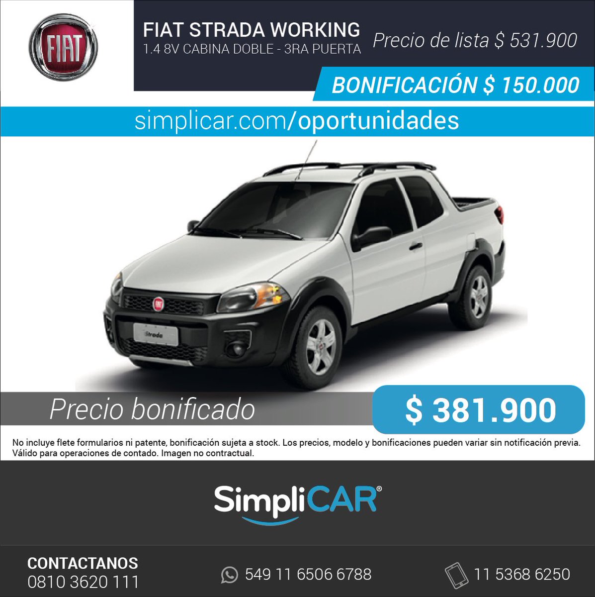 Strada Working con los mejores beneficios!! 💪💪
#simplicar #autos #0km #planesdeahorro #compradeautos #autosdirectodefabrica #flotadeautos #flotadevehiculos #hacemossimplelacompradetuauto #vehiculosdirectodefabrica #autosdirectodefabrica #0kmdirectodefabrica #0km #cars #fiat
