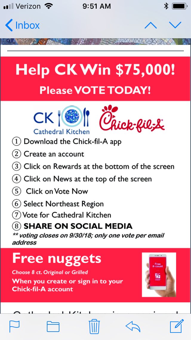 Got the Chick-fil-A app? Vote for Cathedral Kitchen to win $75K! <a href="/WDHigh/">West Deptford HS</a> <a href="/WDHSAthletics/">WDHS Athletics</a> <a href="/njkeyclub/">New Jersey Key Club</a> <a href="/kiwaniswoodbury/">kiwaniswoodburynj</a> <a href="/keyclub/">Key Club</a> <a href="/WDeagles_cheer1/">WDHS Cheerleading</a> <a href="/WDHSTennis/">WDHS Tennis</a> <a href="/WdRenaissance/">WDRenaissance</a> <a href="/WDHS_DECA/">WDHS DECA💙</a>