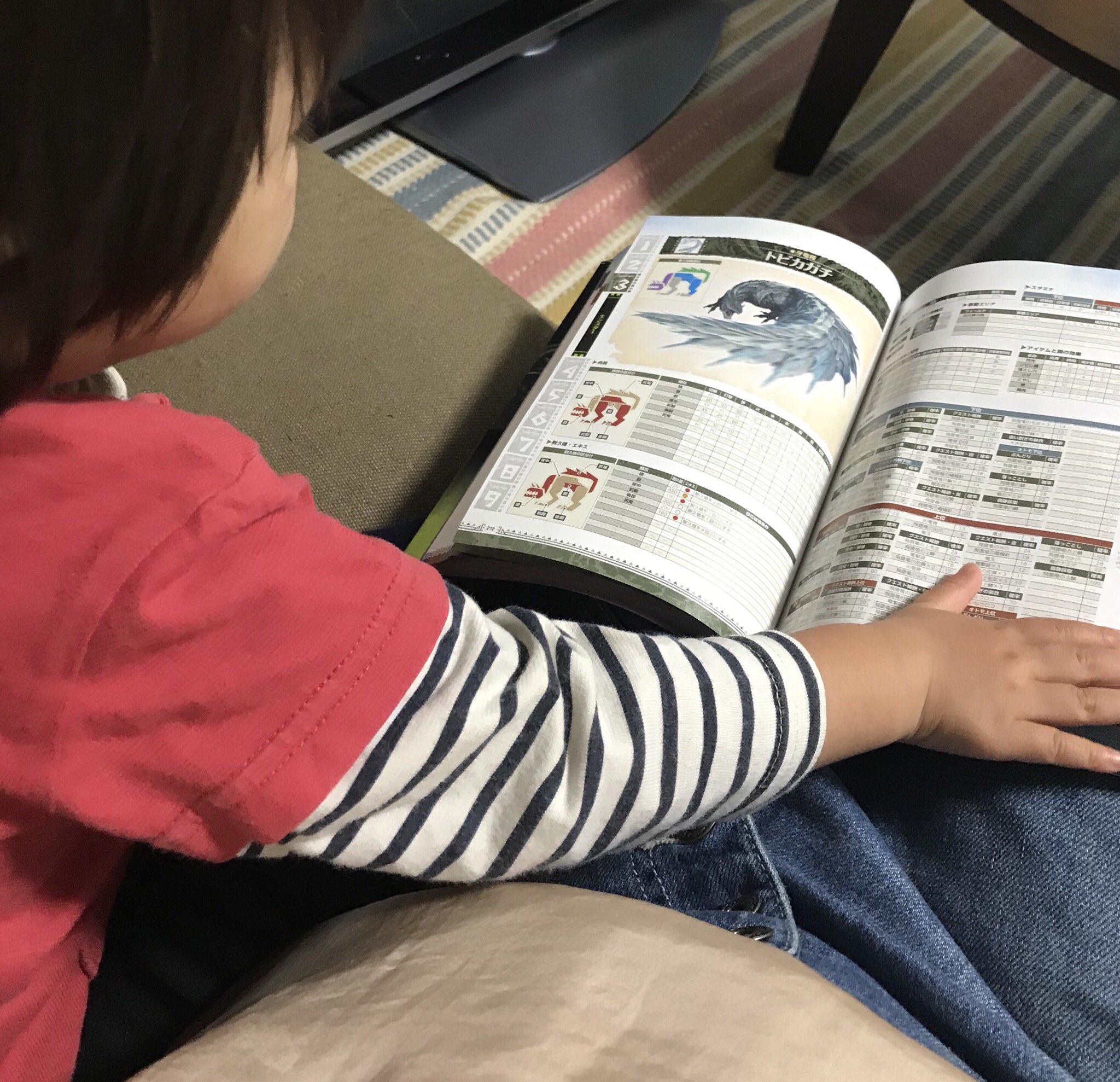 江野本ぎずも このぶあつい絵本を読め 読まないと泣くぞ と子どもがブチギレるので モンスターハンター ワールド の攻略本を開いたのですが モンスターを見た瞬間 クエチュト チュタートー モンともハンとも言ってないのに まさか覚えてると