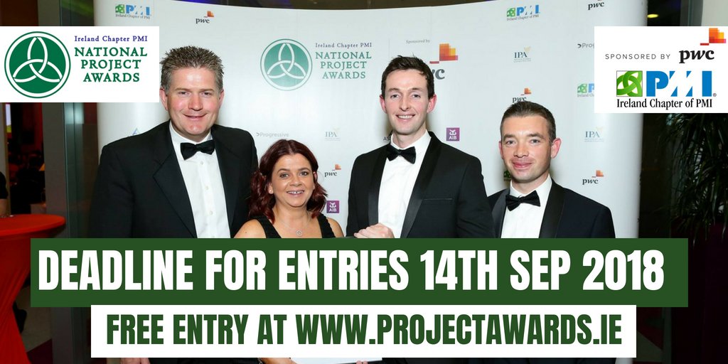 pmiirl's tweet photo. Could you be our #PMO of the Year? Submit your entry for the national #ProjectAwards18 now. 
Download the form online at https://t.co/x7aLcuvRzo

#Irishjobs #Agile #SuccessStories https://t.co/sbG7VrOn3G