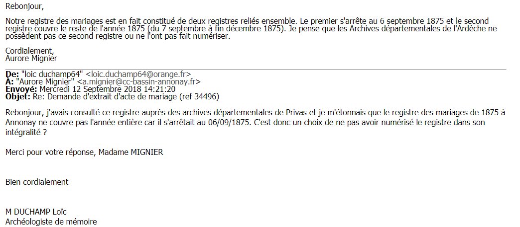 LDGenealogie's tweet photo. #1J1Collatéral Hier je parlais du mariage de la soeur de la grand mère de ma grand mère maternelle #COMBE Marie Jeanne Marguerite mariée à #COURBON Pierre Antoine mariés ce 11/09/1875. Aujourd'hui je reçois l'acte de la mairie @VilleAnnonay à un jour près, merci ! #Explication 😁 https://t.co/CAD4RnDGVk