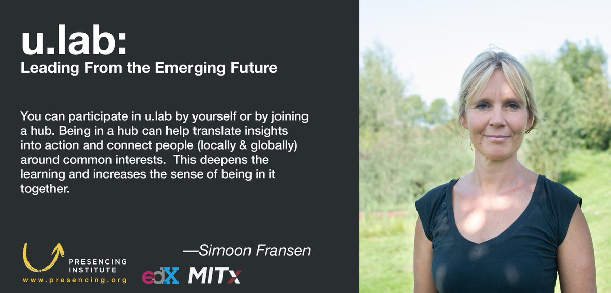 "You can participate in u.lab by yourself or by joining a hub. Being in a hub can help translate insights into action and connect people around common interests. This deepens the learning and increases the sense of being in it together" says <a href="/Simoonfransen/">simoon fransen</a>  #ulab #ulabhubhosts