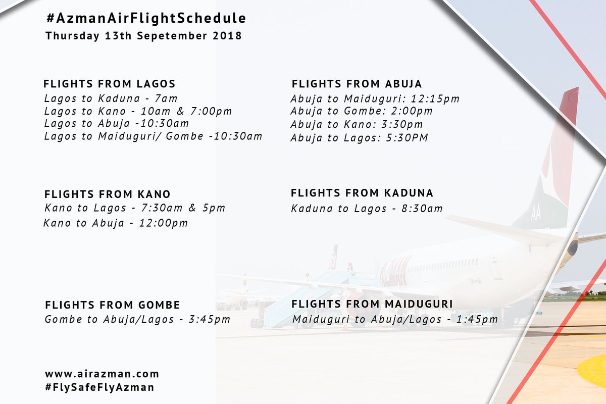 AzmanAir's tweet photo. #AzmanAirFlightSchedule for Thurday 13th September 2018
Book your seat now on https://t.co/QVwapWYK3Q
#FlySafeFlyAzman
#IPreferAzmanAir https://t.co/rvzABrkFbv