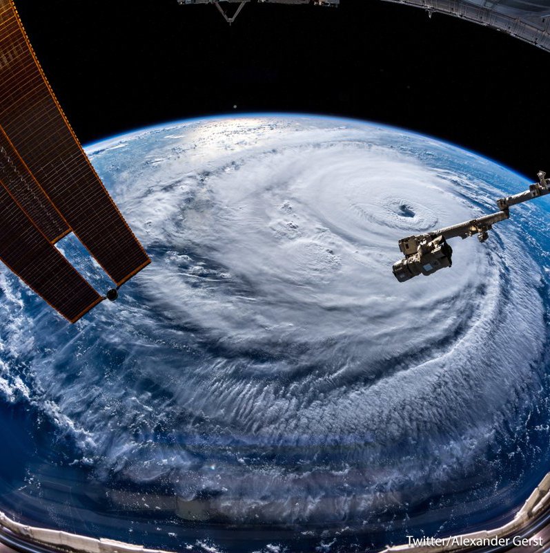 ABC's tweet photo. "We could only capture her with a super wide-angle lens." Massive Hurricane #Florence seen from the International Space Station: https://t.co/9jhcrA9Vj7 https://t.co/g2t8hyzZz1
