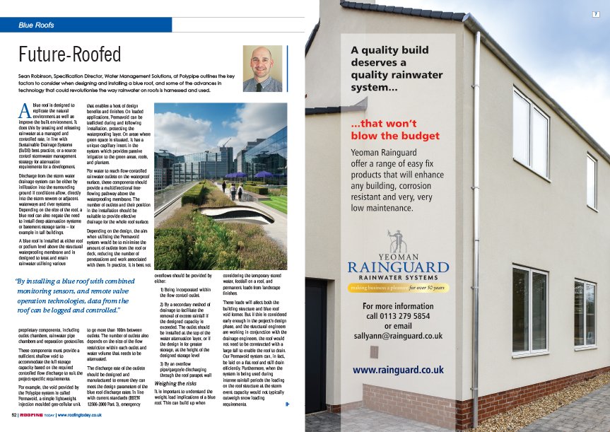 RoofingToday's tweet photo. Sean Robinson, Specification Director at @PolypipeWMS outlines the key factors to consider when #designing and #installing a #blue #roof on #pg52. #TechnicalAdvances #SeptemberEdition https://t.co/NuaoYzzoiS https://t.co/lOilf6t3ep