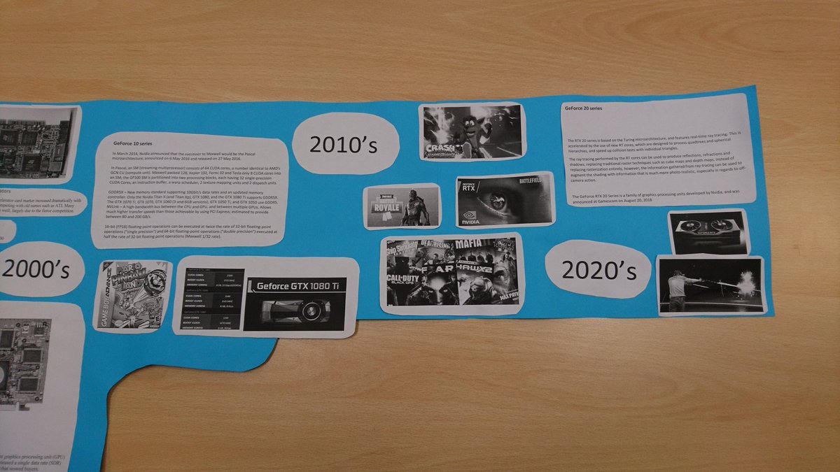 MrsVFosterCS's tweet image. Year 13 students have been looking at the development of GPUs this week and produced me with this giant time line!

#teachingcomputing #ALevelcomputerscience #GPUEvolution