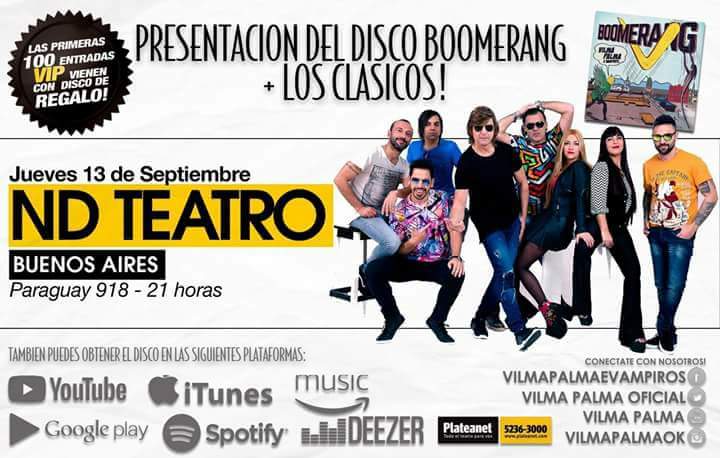 VilmaPalma's tweet photo. Mañana nos vemos Buenos Aires!
Los esperamos a todos en el @NdTeatro 
NO SE LO PIERDAN!! Presentamos #Boomerang https://t.co/CRQVXt0e1N