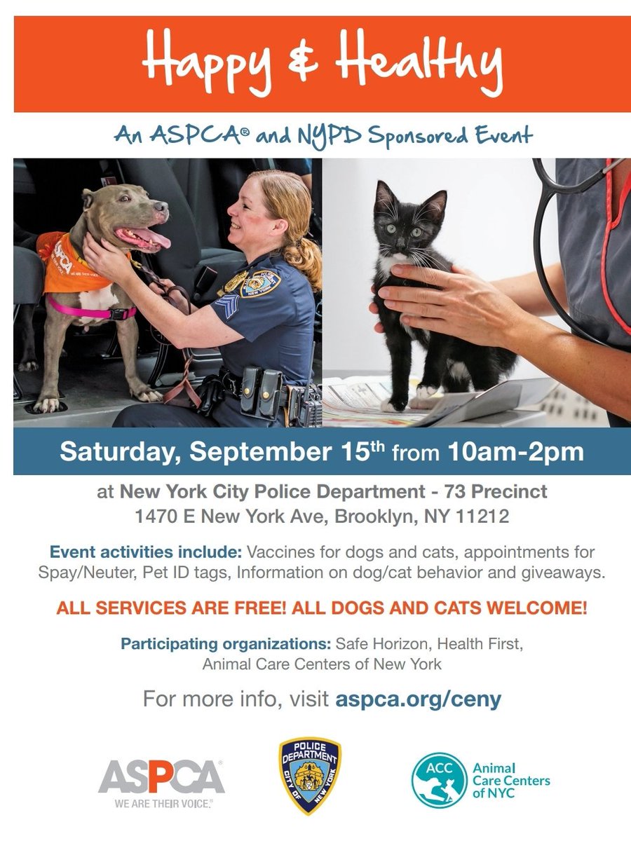 Sgt Carlos Nieves Come Down With Your Pet S To The Nypd73pct 1470 East New York Ave Brooklyn This Saturday September 15th 10am To 2pm For Some Great Free Aspca Vet Sgt Carlos Nieves Come Down With Your Pet S To The Nypd73pct 1470 East New York Ave Brooklyn This Saturday September 15th 10am To 2pm For Some Great Free Aspca Vet