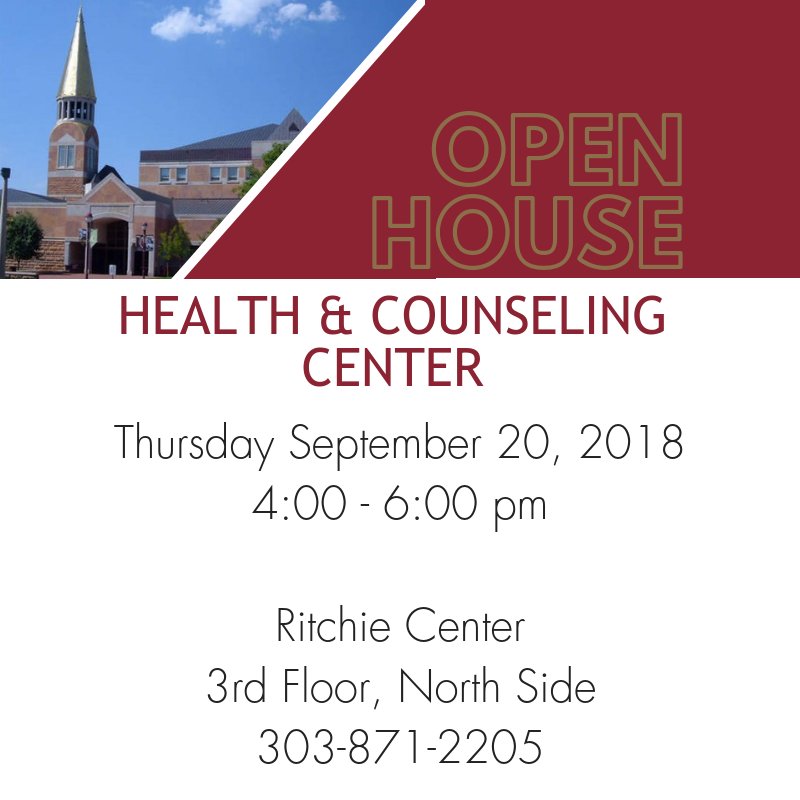 ThriveAtDU's tweet photo. 1 week from today: Join the HCC for our open house on 9/20 from 4-6 pm. Check out our newly remodeled space,  meet our providers, share your questions &amp; feedback, and enjoy food &amp; giveaways! https://t.co/IySZbyeoVg