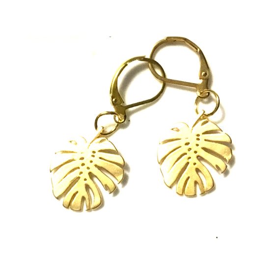 Monstera Leaf Earrings, Gold Plated Tropical #jewelry #earrings @EtsyMktgTool etsy.me/2p3d8Ya #miniatureearrings #studentgift