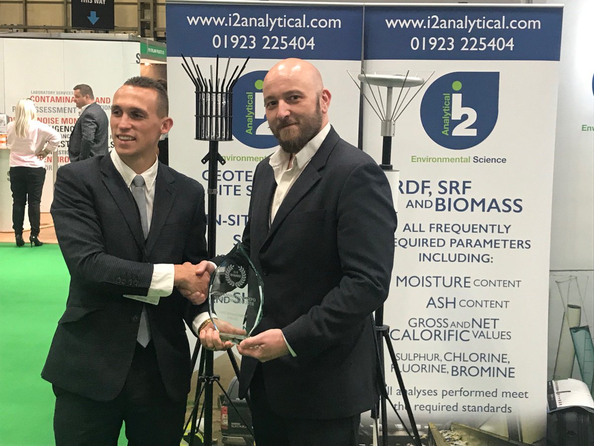 i2Analytical's tweet photo. .@ContaminationEx we cannot stop smiling! We are absolutely thrilled to announce that we have been presented the 2018 Land Management Award! This is in recognition of our accredited Asbestos Dustiness method for testing fibre release from soils #Contam2018 https://t.co/ZXrlxLTYhc