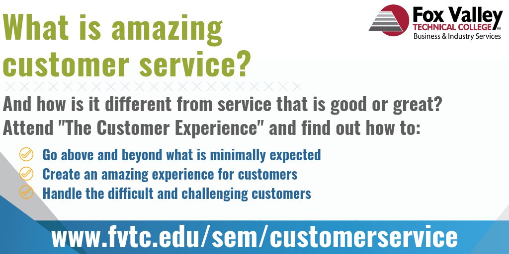 FVTCBIS's tweet image. What is amazing customer service? And how is it different from service that is good or great? The Customer Experience starts Sept. 21: ow.ly/nj9u30lNpjD #amazingcustomerservice