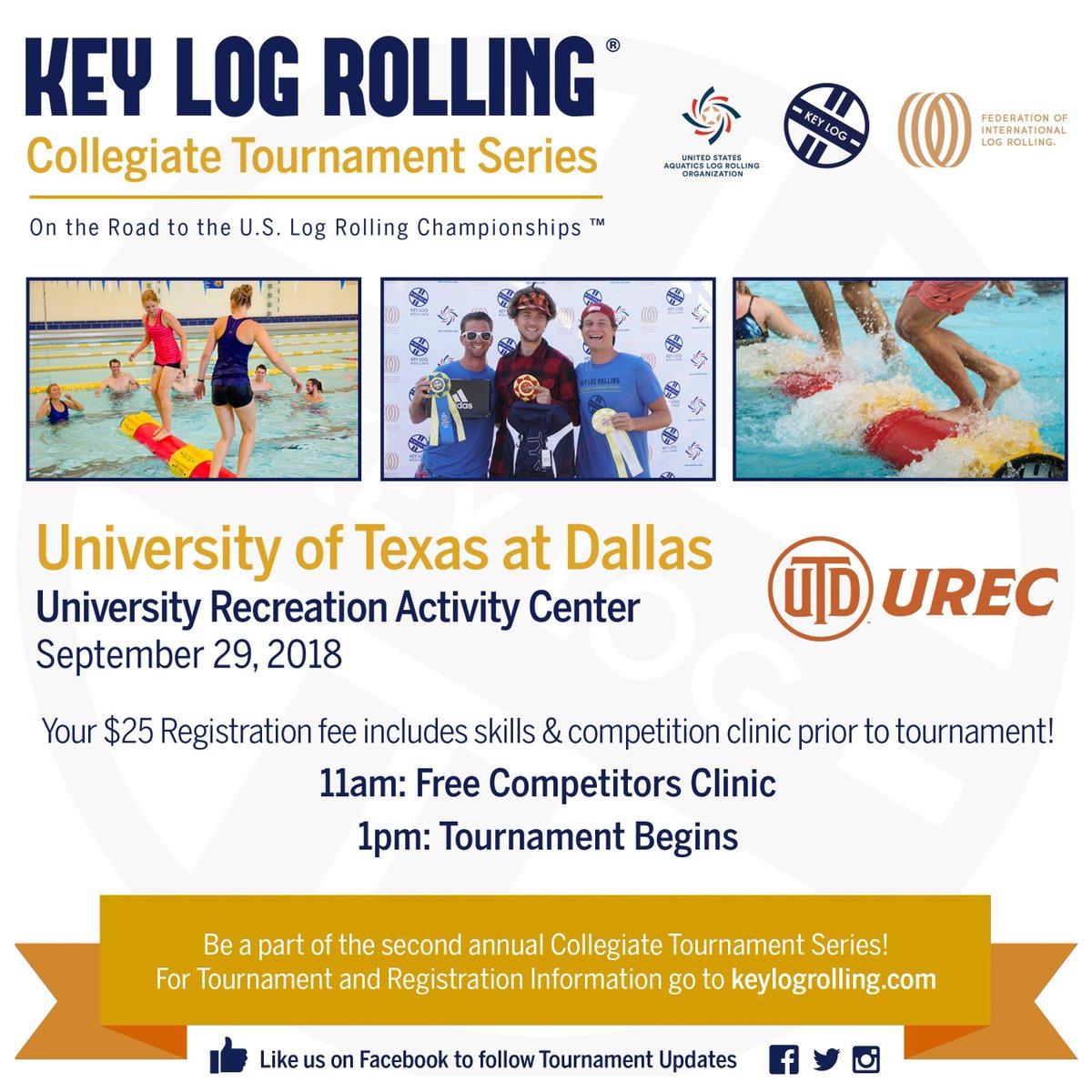 UTDUREC's tweet image. We&apos;re hosting a #keylogrolling tournament on Saturday, September 29th! In the meantime, you can practice at the AC Pool every Wednesday and Thursday from 4-5:30pm @KeyLogRolling #UTDUREC #YDoUREC