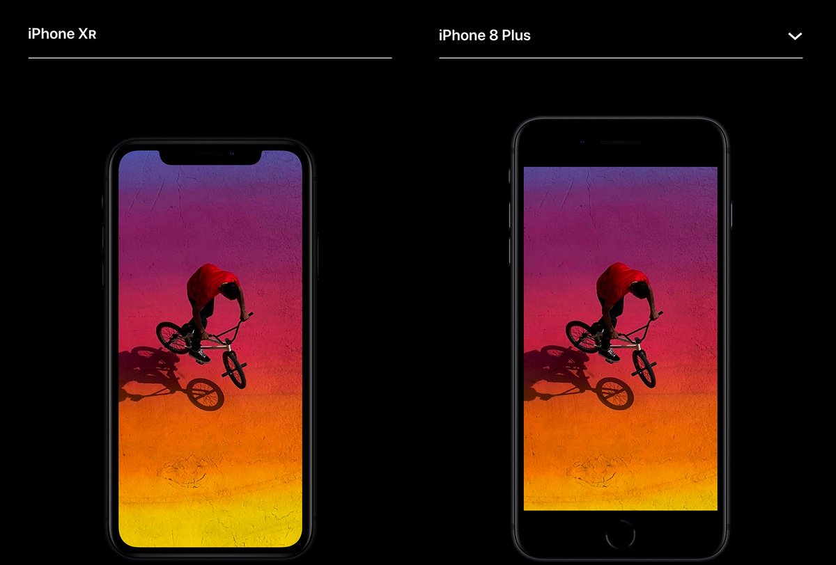 مقارنة بين حجم ايفون XR وايفون 8 بلس