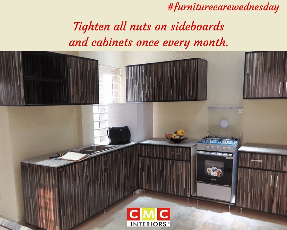 One of the ways to guarantee your cabinets, drawers and sideboards lasting longer is to always tighten all nuts and check the handles on them at least once a month.

#furniturecarewednesday  #furniturecare #furniturelovers #furniture #cmcinteriorsng