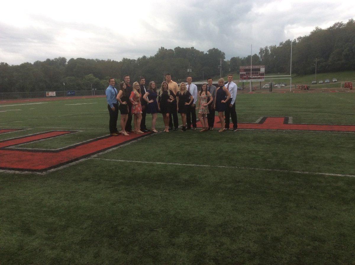 EFHS_2019's tweet photo. Official 2018 Homecoming Court on the 50 yard line. https://t.co/VnSDfJFc2c