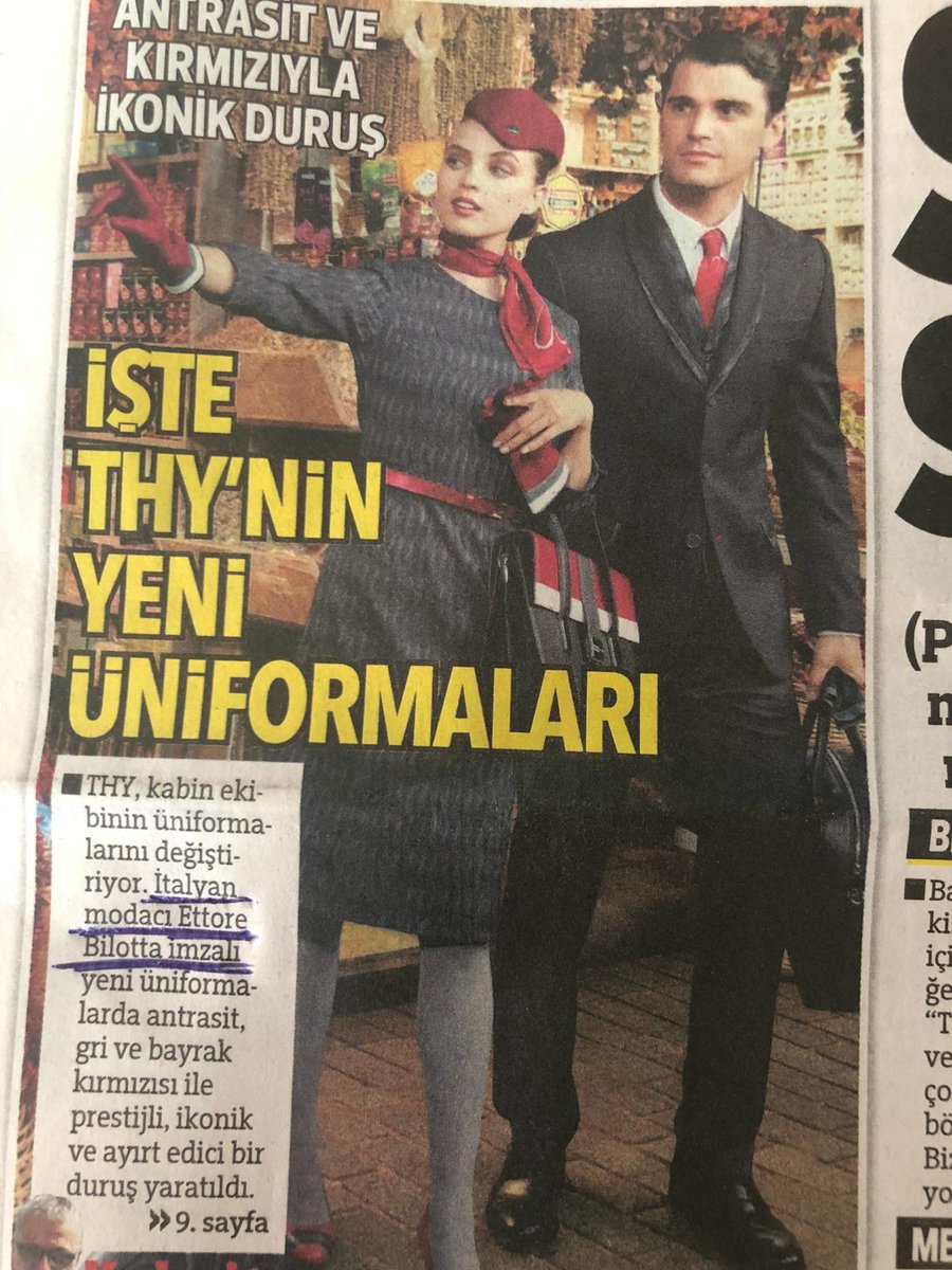 hiktan's tweet photo. THY yeni kıyafetlerini italyan tasarımcıya tasarlatmış,Bizler milli havayolumuz diye THY ile uçarken, bu  kadar tasarımcımız varken üstelik bu konuda iddali iken çekimler de dahil tüm hazırlıkların yurtdışındaki kişilere yaptırılmasını kınıyor,sorumluları istifaya davet ediyorum. https://t.co/upxJYbqYeq