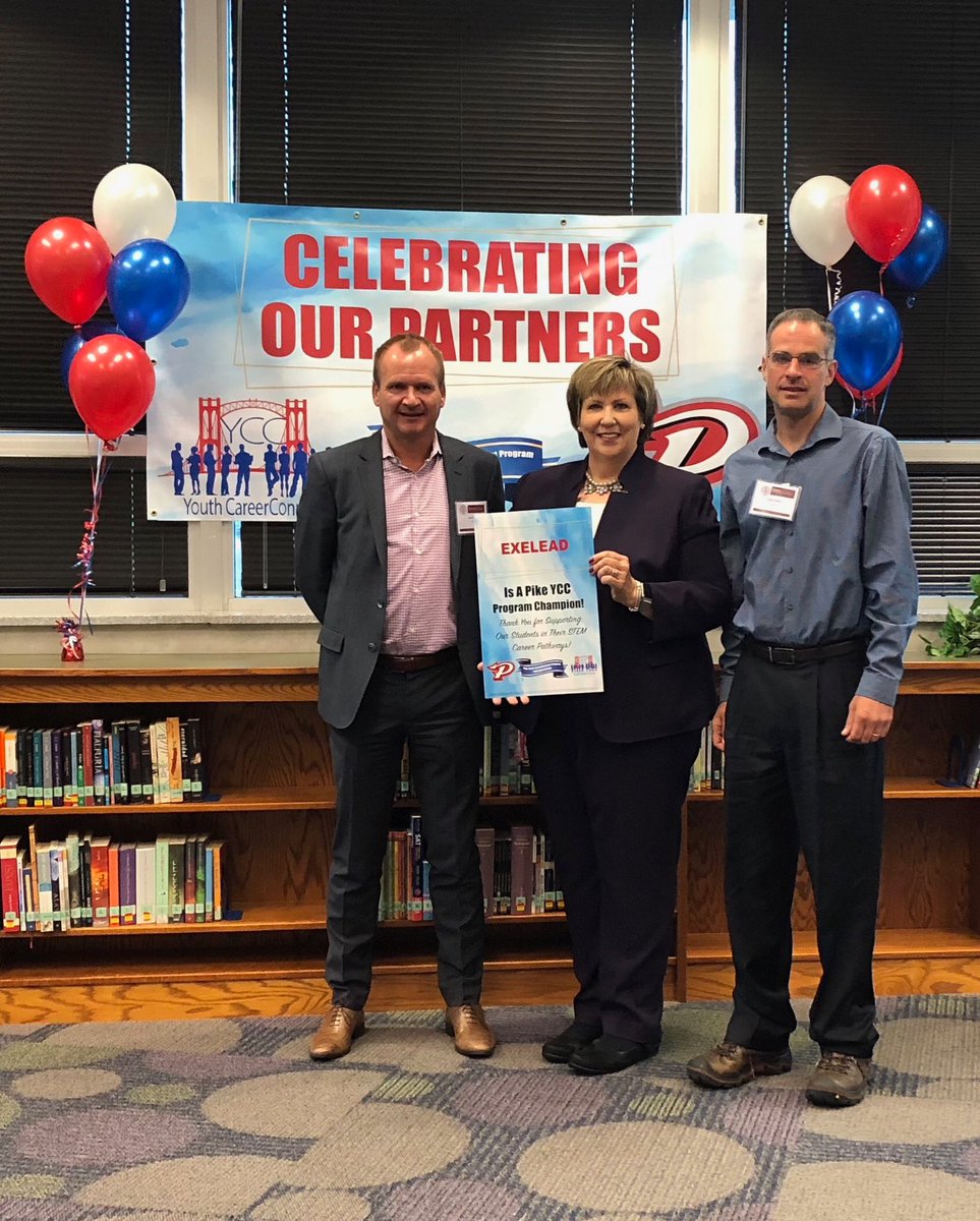 PikeYCC's tweet photo. ⁦@DrFloraIndy⁩ celebrates this morning with one our are incredible community partners, Exelead. #pikeproud #pikehighschool https://t.co/hBcA6e7aj8