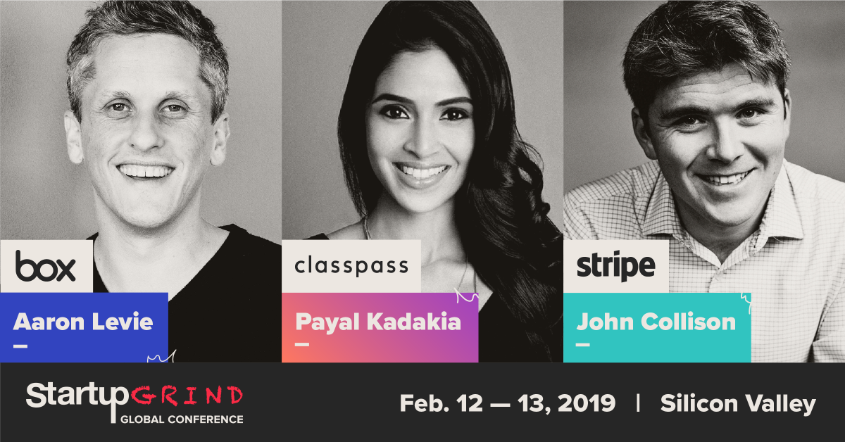 StartupGrind's tweet photo. Just announced! These powerhouse founders will be joining us on stage in February: @BoxHQ #CEO @levie + @classpass #founder @PayalKadakia + @stripe Co-founder @collision https://t.co/g4yROQLQMv #startupgrind #startup https://t.co/VR58grTtcx