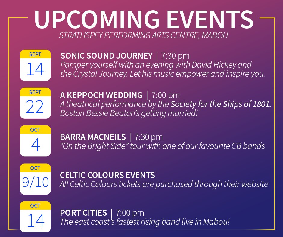 StrathspeyP's tweet image. Full schedule here in #mabou for #fall2018 - see our website for all the details!