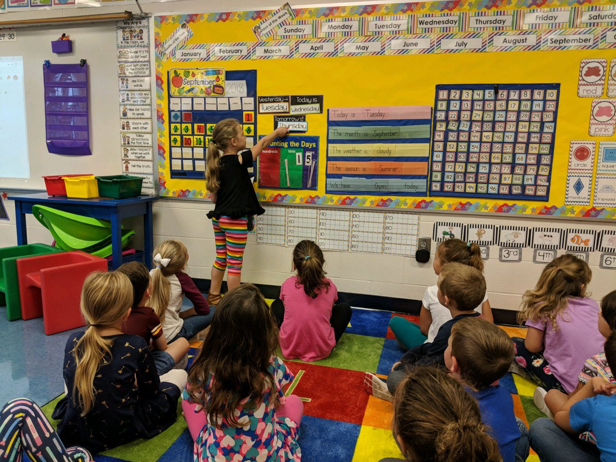 mapletonproud's tweet image. Kindergarten working on calendar and math skills