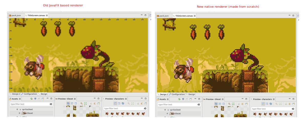PhaserEditor2D's tweet image. The new native renderer for the Phaser Editor v2 scenes is here. The old JavaFX renderer did the job, but is time for something that understands Pixel Art :)