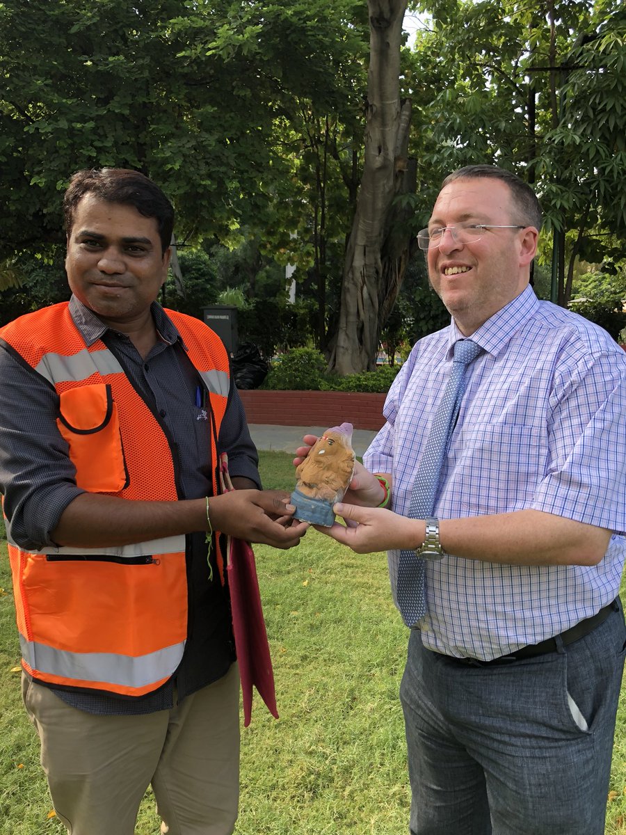 Colleagues at @UKinIndia in #Hyderabad welcomed Eco-friendly #Ganesha into their homes, very thoughtfully gifted by @GHMCOnline @swachhhyd. Here is @Andrew007Uk ready with his own. #Greetings to all on #GaneshaChaturthi #GanapathiBappaMoriya