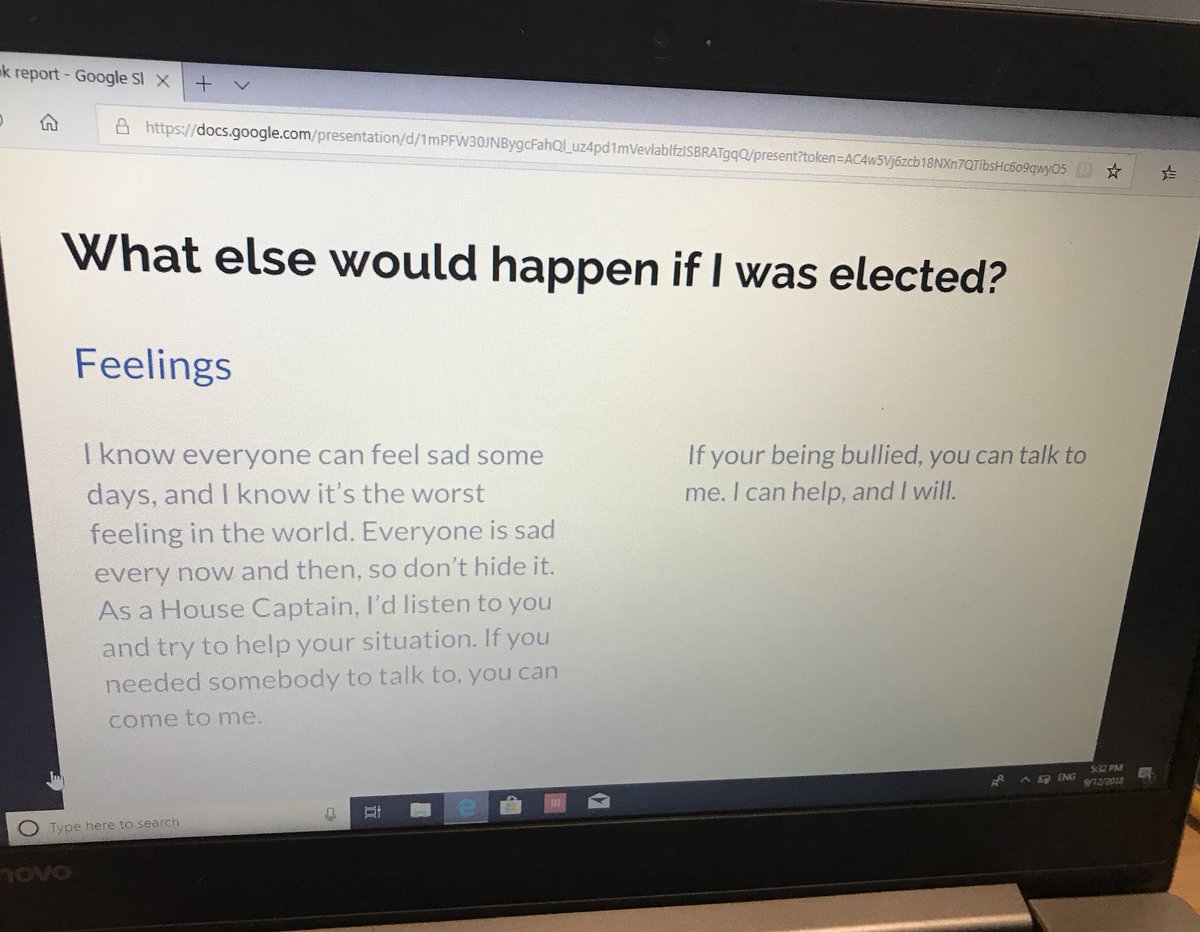 sarahdangar's tweet photo. My boy has his house captain election presentation tomorrow. I can’t help feeling proud of this slide in particular, especially from a boy that struggled even to get to school last year because of anxiety. #gomyboy #feelings https://t.co/IuABw3BHaZ