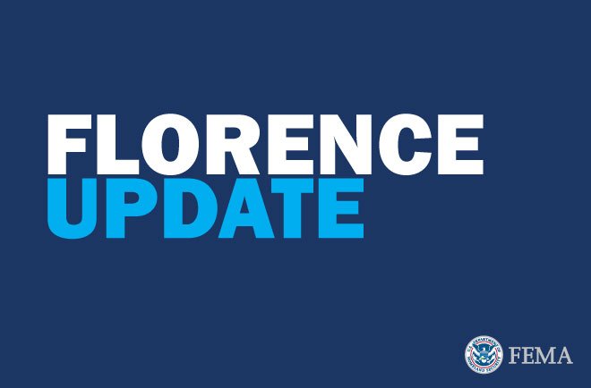 A graphic with a dark blue background that says the words FLORENCE UPDATE on top. The FEMA seal is on the bottom right.