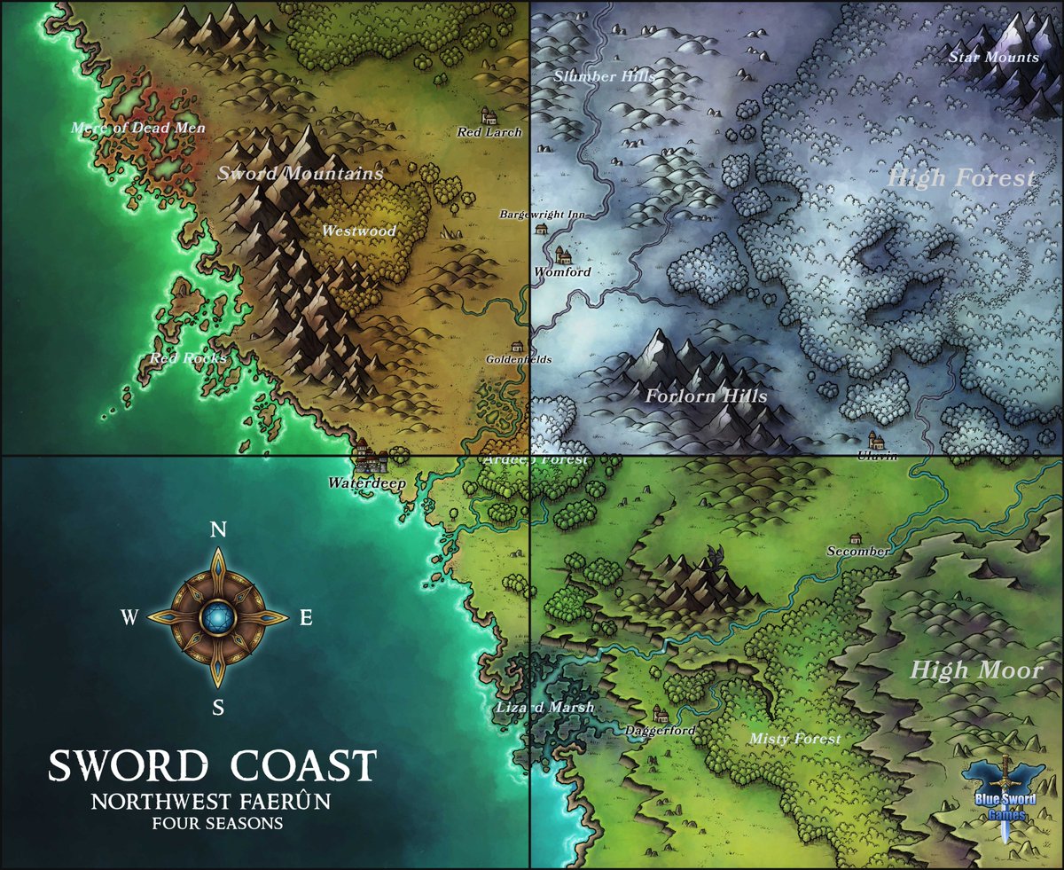 Caeora My Version Of The Sword Coast From Wizards Dnd Is All Done All Four Seasons Are Represented In Seperate Maps For You To Use In The New Waterdeep Dragon Heist