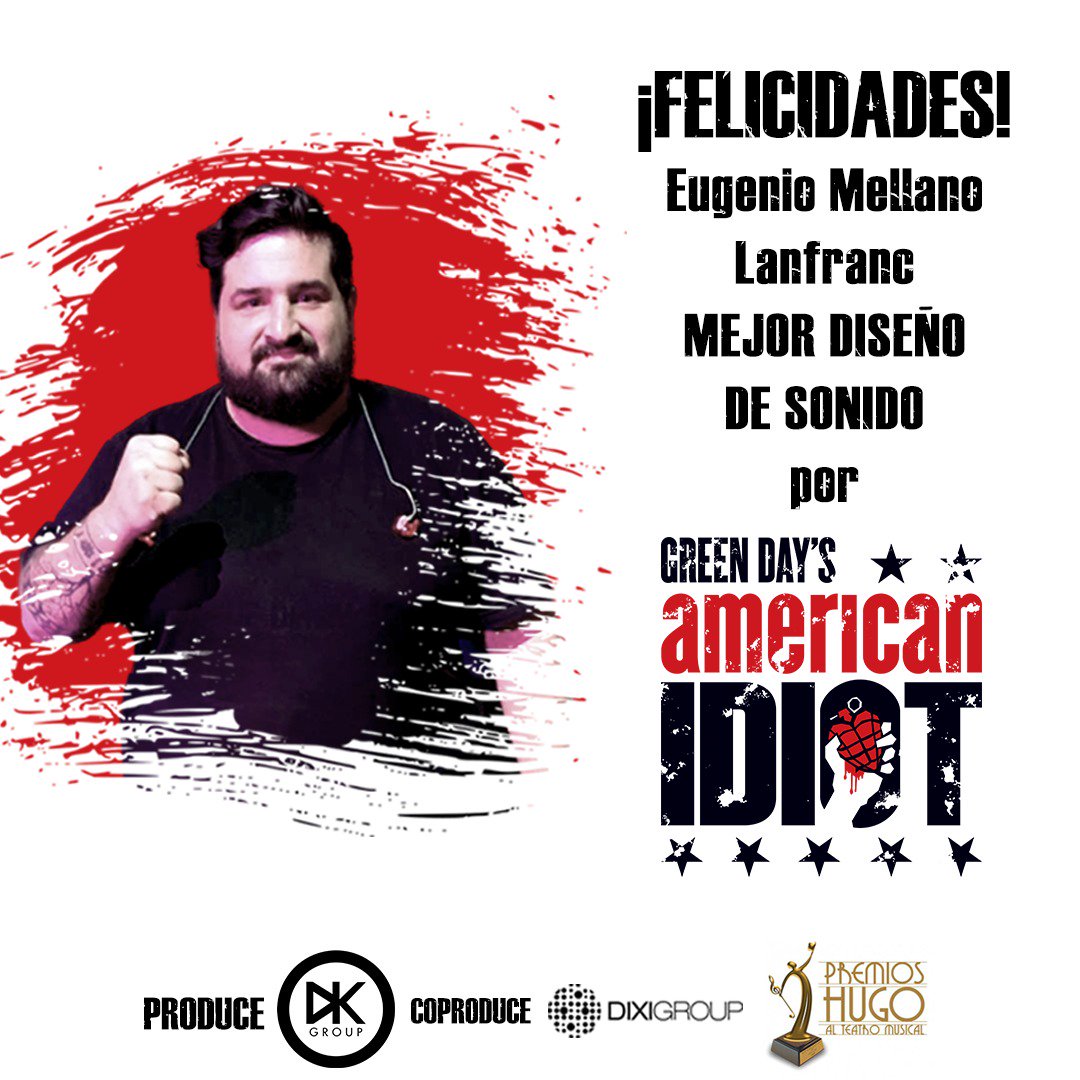 Felicidades <a href="/ml_eugenio/">Eugenio ML R</a> por el galardón a Mejor Diseño de Sonido en los @premioshugo. Gracias por tu pasión, trabajo y esfuerzo ¡¡ En la familia de #AmericanIdiot no podemos sentirnos mas orgullosos!! 🙌🏼 ¡Que sea rock! 🎸