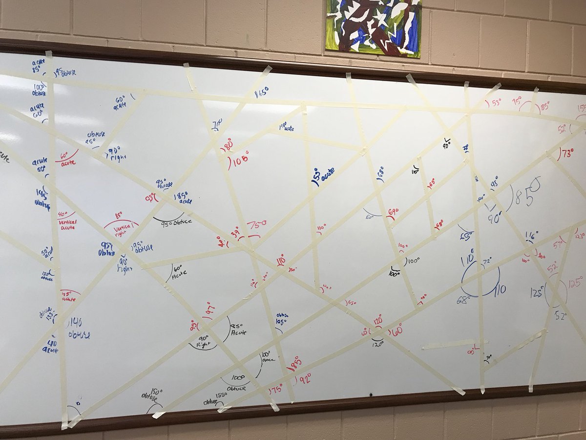 Taped up my white board today. All day geometry Ss used a protractor to measure and classify angles. Didn’t quite get them all!! #MTBoS  #Geometry