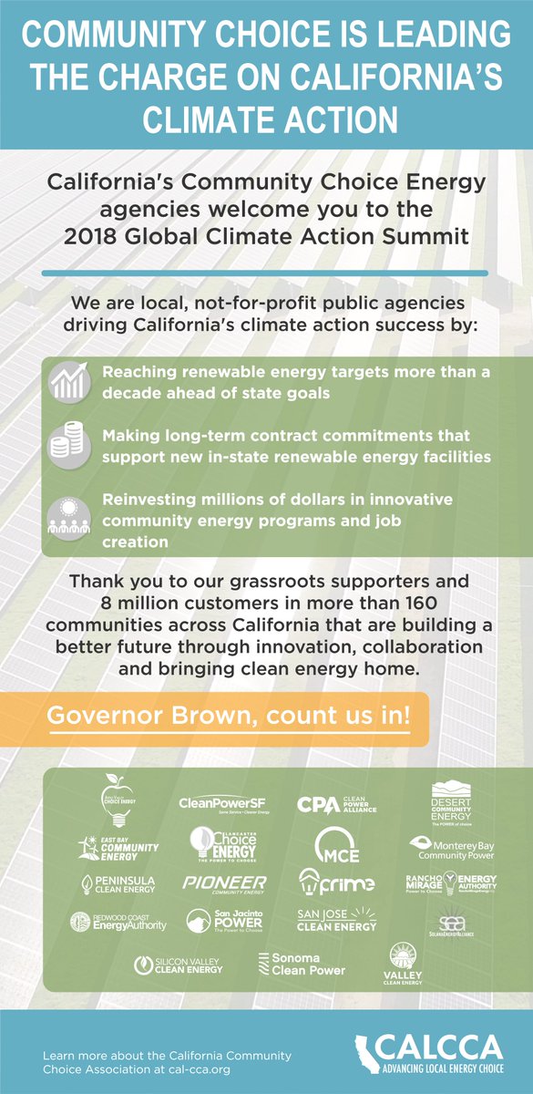 Community Choice Energy is driving California's local climate action! It's one of the strongest policy tools local governments have to meet their climate goals. Full page ad in the SF Chronicle today for the #GlobalClimateChangeSummit. <a href="/cal_cca/">CalCCA</a> <a href="/SupDavePine/">Dave Pine</a> <a href="/JerryBrownGov/">Jerry Brown</a>