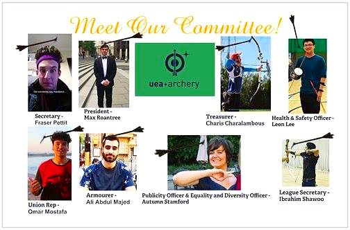 Meet our new committee! Profiles for each wondeful member of our committee coming in the next few days, so remember to watch our instagram too! #archery #uea #freshers #freshersweek