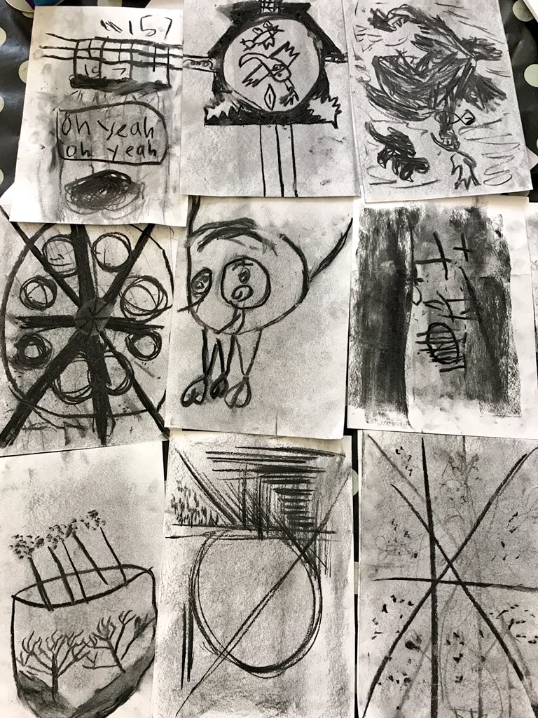 First week back of my Children's Art Classes for 4-12 year olds - exploring tone &amp; value in pencil &amp; charcoal, and individual sketchbook covers #kidsart #SE23 <a href="/v22Louise_House/">V22 Louise House</a>
